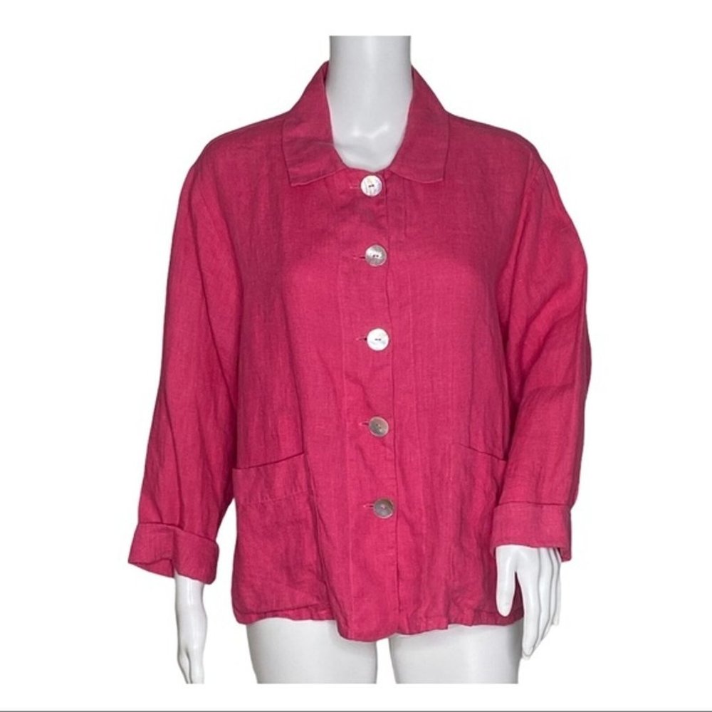 Flax Shirt Womens Small Pink Button Up‎ Linen Boxy 100% Linen Lagenlook Bohemian